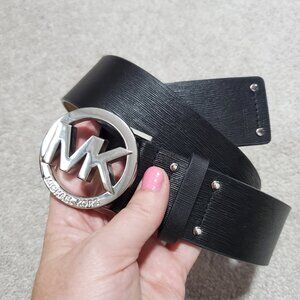 MICHAEL MICHAEL KORS Leather Belt with MK Buckle Studs Black Silver Womens Small